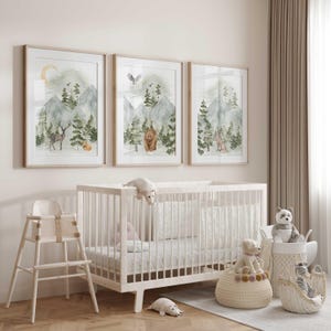 Woodland Nursery Canvas Prints: Mountain Animal Art, Set of 3