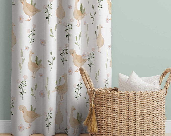 Cute goose Nursery Window Curtains, Floral Animal Window Drapes, Gender Neutral Bedroom Curtains, Whimsical Nursery, Bird Nursery Curtains