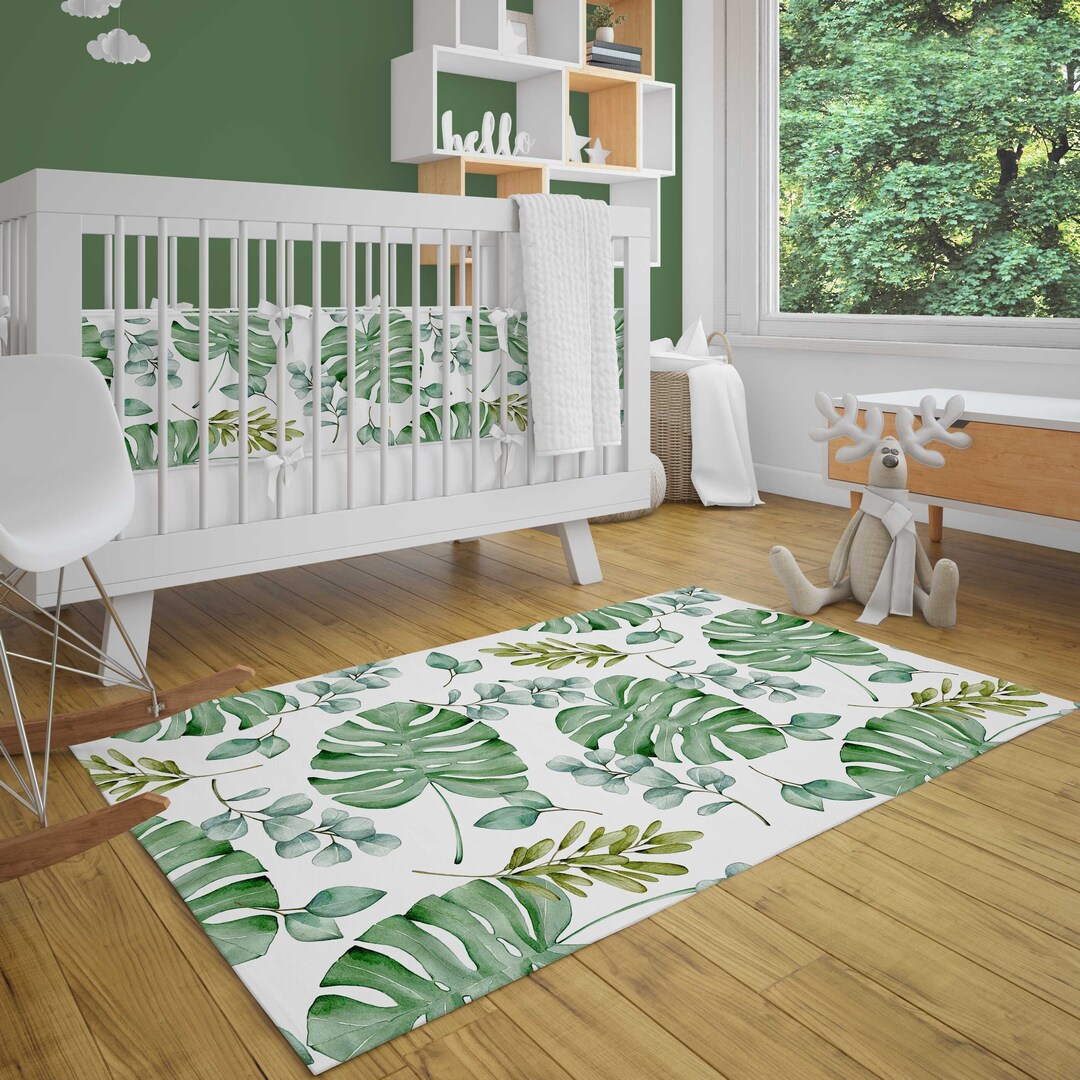 Jungle Leaf Nursery and Kids' Bedroom Area Rug Tropical Leaf Nursery