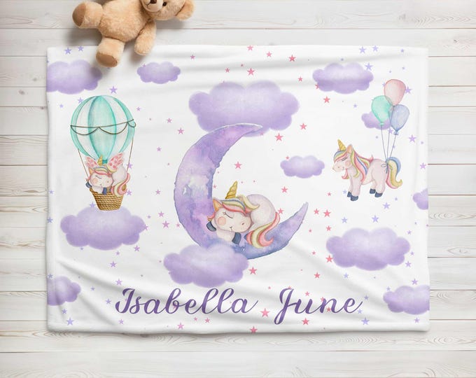 Personalized Unicorn Nursery Blanket: Purple Baby Girl Blanket