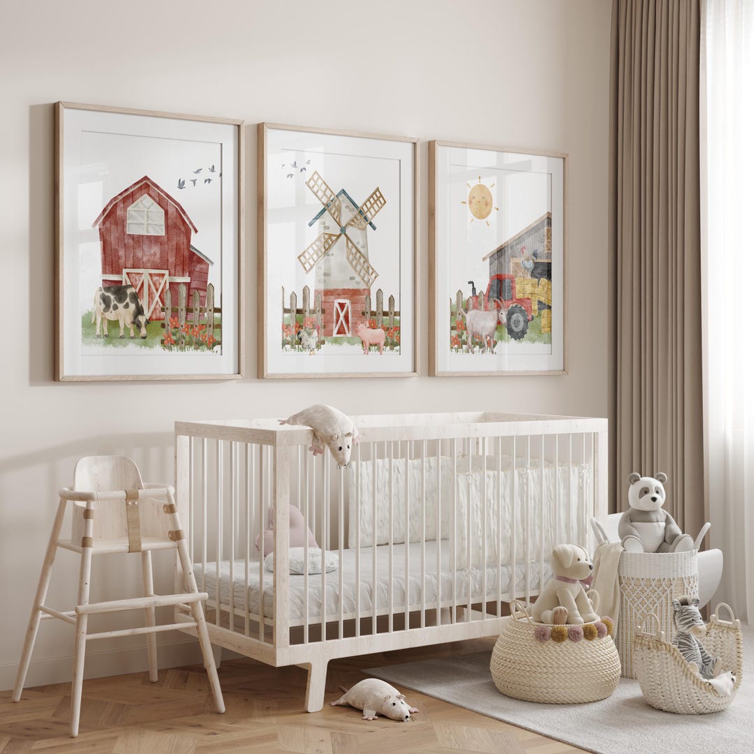Farm Animal Nursery Prints: Rustic Barn Wall Art, Set of 3 - Etsy