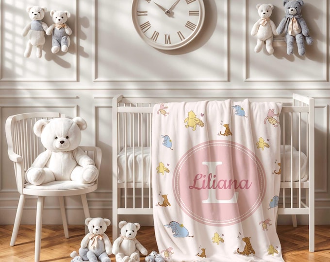 Personalized Winnie the Pooh Baby Blanket: Pink Nursery Decor