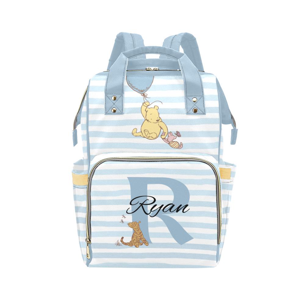 Winnie the Pooh Diaper Bag: Blue Stripe, Personalized Boy Nappy Bag