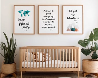 Oh, the places you'll go nursery decor | Dr. Seuss nursery prints | Dr. Seuss Nursery Decor | Set of three nursery prints | Adventure Prints