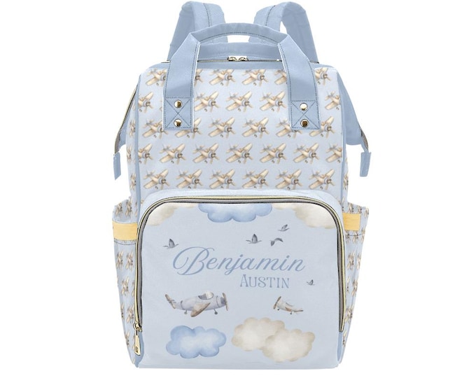 Personalized Airplane Diaper Backpack, Baby Boy Shower Gift