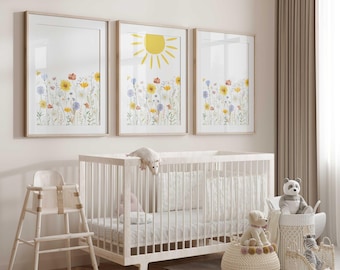 Wildflower Nursery Prints: Sunshine Garden Wall Decor, Set of 3