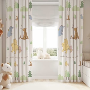 Cortinas infantiles de Winnie the Pooh, Bosque de los Cien Acres, decoración de habitación infantil con temática de bosque