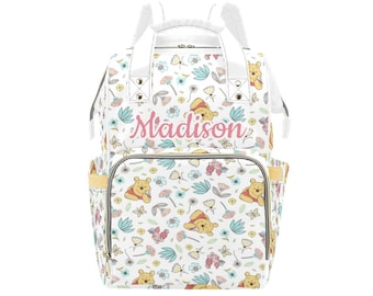Personalized Winnie the Pooh Diaper Bag Backpack, Custom Name Baby Bag, baby girl Baby Shower Gift