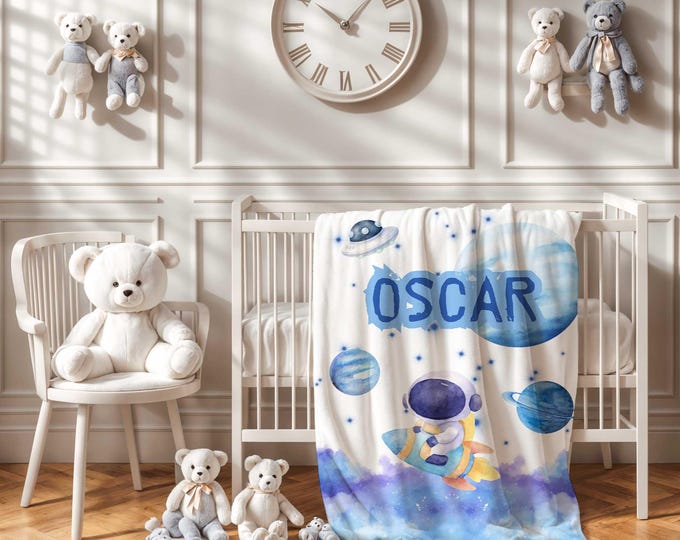 Personalized Galaxy Baby Blanket: Astronaut Space Nursery Theme