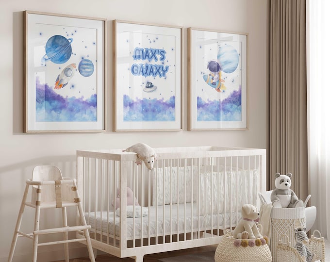Personalized Nursery Prints: Galaxy Wall Art, Set of 3