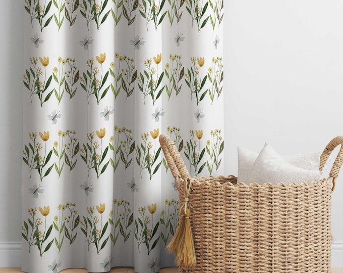 Wildflower & Butterfly Nursery Curtains, Floral Nursery Decor, Girl Bedroom Curtains, Floral Window Curtains, Baby Girl Nursery Decor, Gift