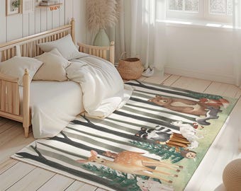 Woodland nursery and kids' bedroom area rug | Forest animal nursery rug | kids' bedroom carpet | animal nursery rug | Woodland Nursery Rug