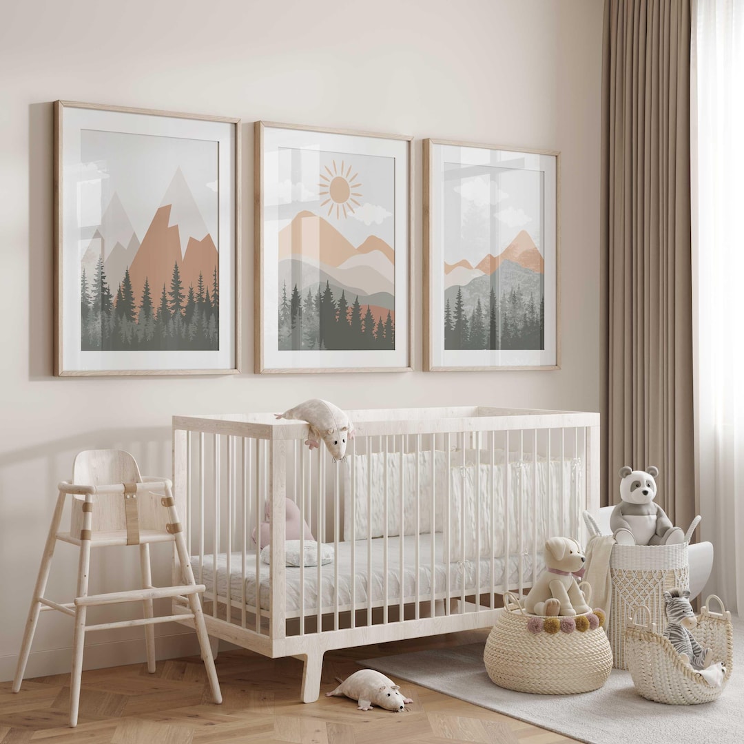 Mountain Scenery Nursery Prints: Set of 3 Forest Wall Art - Etsy