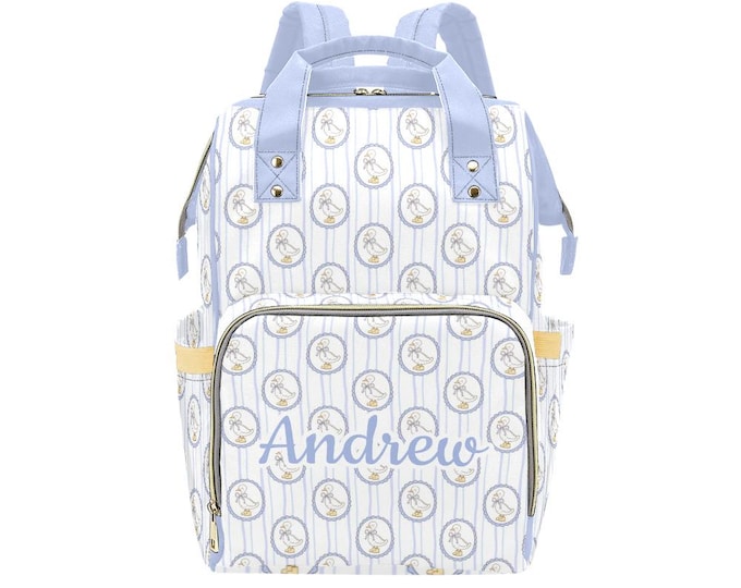 Personalized cute duck pattern Backpack Diaper Bag, Blue Duck Diaper Bag, Baby Boy Diaper Bag, Baby Shower Gift, Personalized Diaper Bag
