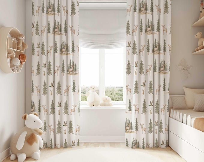 Deer Hunting Nursery Window Curtains, Duck Hunting Nursery Curtains, Hunting Nursery Curtains, Baby boy curtains, Black out nursery curtains