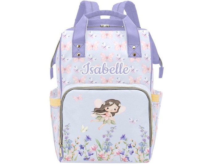 Personalized Fairy Butterfly Garden Diaper Backpack, Purple Baby Girl Shower Gift