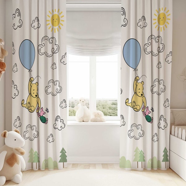Winnie the Pooh Bear Nursery Curtains | Winnie the Pooh Nursery Decor | Kids Bedroom Curtains | Black Out Curtains | Nursery Window Curtains