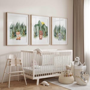 Mountain Animal Nursery Prints: Woodland Art, Set of 3