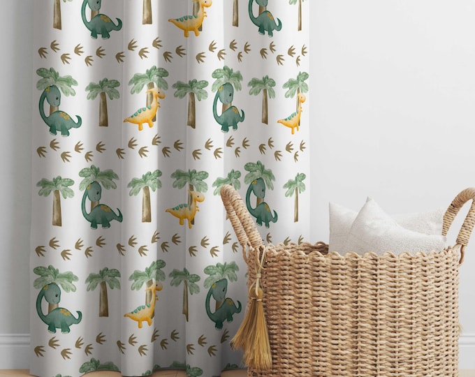 Dinosaur Nursery Curtains | Dinosaur Nursery Decor | Kids Bedroom Curtains | Darkening Curtains | Boy Nursery Window Curtains | Green Yellow