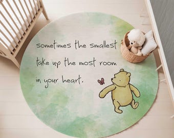 Winnie the Pooh nursery area rug | 5-foot Round Area rug | Pooh bear nursery rug | Carpet for kids' bedroom | Round Pooh kids rug | Green