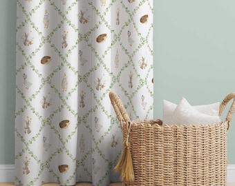 Goose, Rabbit, Hedgehog Nursery Curtains: Vintage woodland Animal Print, Room Darkening or Sheer
