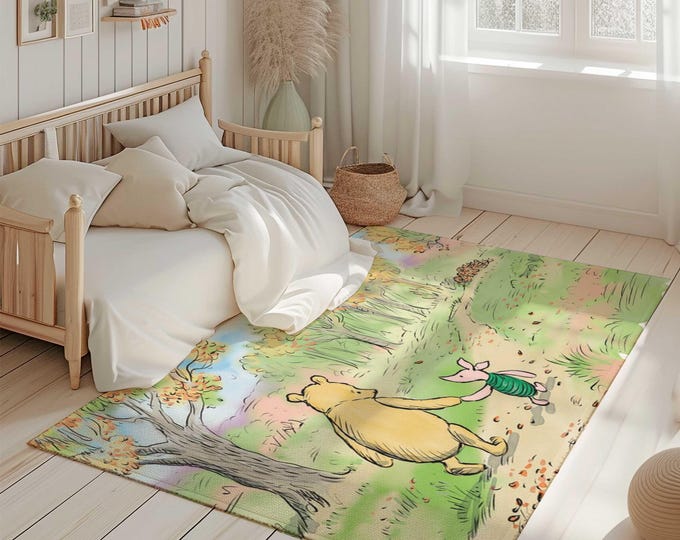 Winnie the Pooh Bear Nursery Area Rug | Winnie the Pooh Nursery Decor | Pooh and Piglet Area Rug | 100-acre wood nursery decor