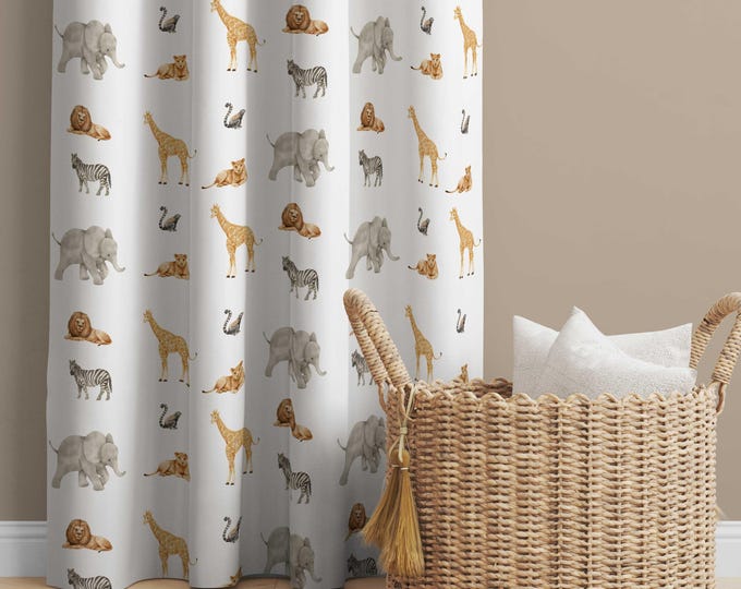 Safari Animal Nursery Curtains | Jungle Animal Nursery Decor | Kids Bedroom Curtains | Darkening Curtains | Tropical Nursery Window Curtains