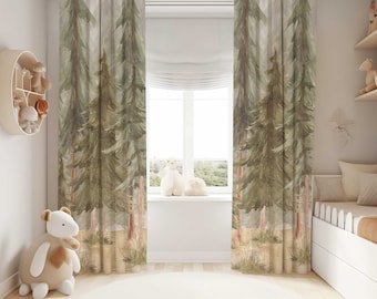 Pine Tree Nursery Curtains | Forest Nursery Decor | Kids Bedroom Curtains | Black Out Curtains | Woodland Nursery Window Curtains
