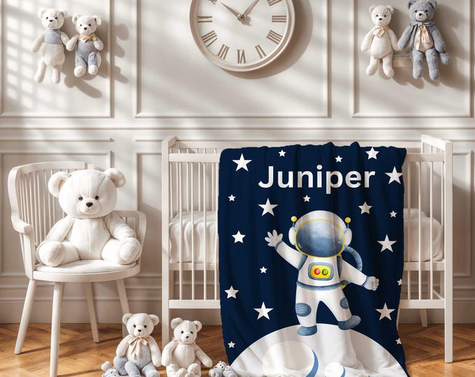 Personalized Space Baby Blanket: Astronaut Galaxy Nursery Theme