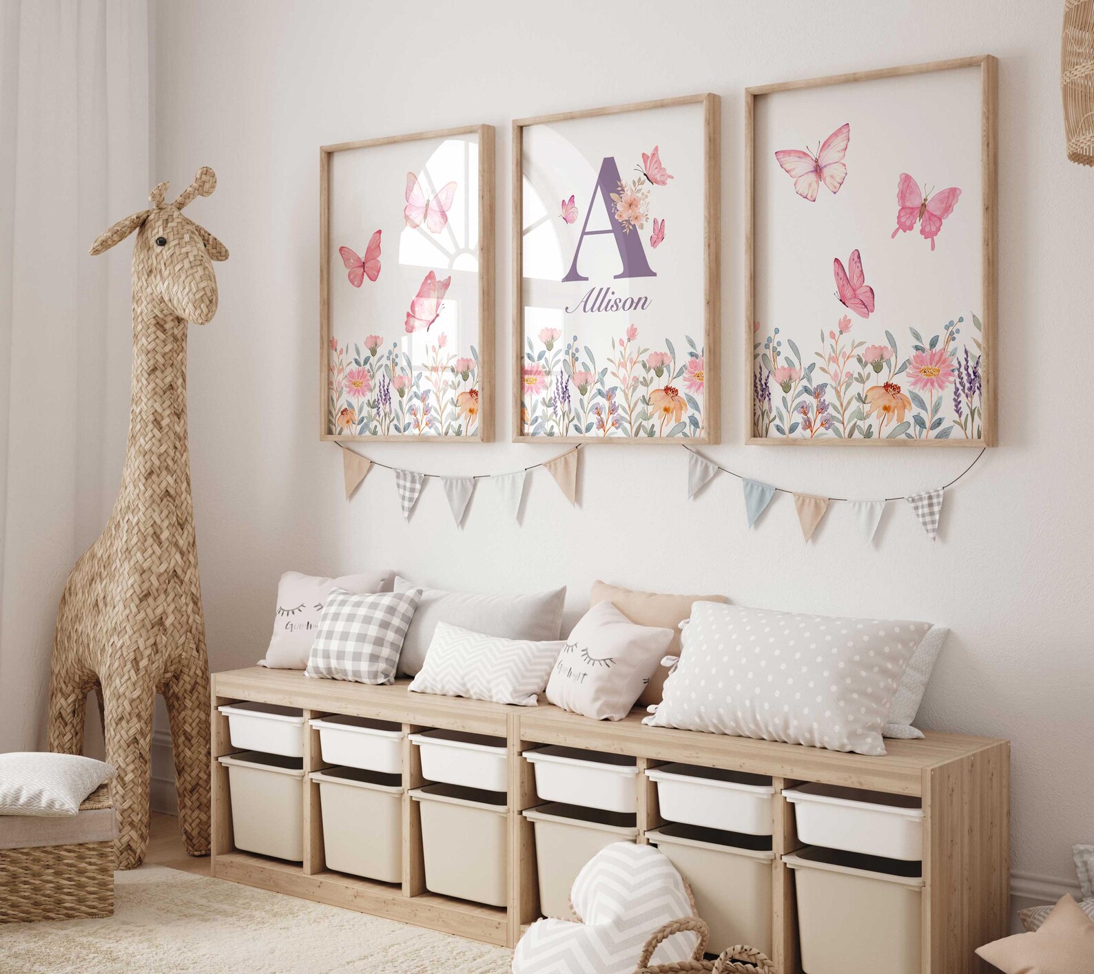 Personalized Butterfly Nursery Prints: Set of 3 Floral Wall Art - Etsy