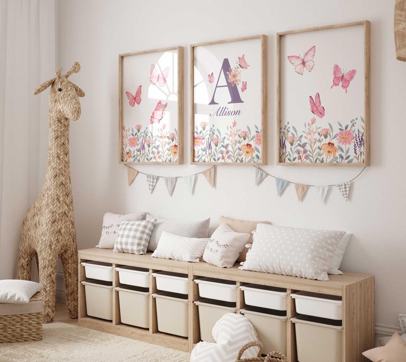 Personalized Butterfly Nursery Prints: Set of 3 Floral Wall Art - Etsy