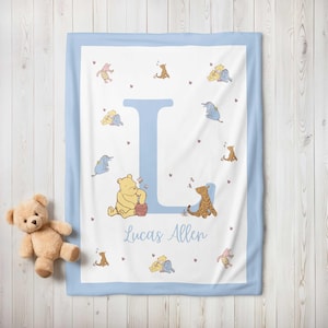 Personalized Winnie the Pooh Baby Blanket: Blue Nursery Decor
