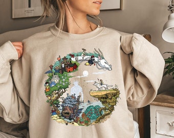 Sweat-shirt Spirited Away Studio Ghibli, Hayao Miyazaki, cadeau chemise Ghibli Totoro, chemise Ghibli No Face, chemise Howl's Moving Castle, Calcifer