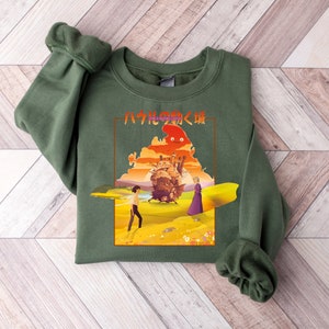 Howls Moving Castle In The Sky Y2K Vintage Anime Sweatshirt, Studio Ghibli Cartoon Graphic Tee, Calcifer Sophie Hatter Howl Shirts