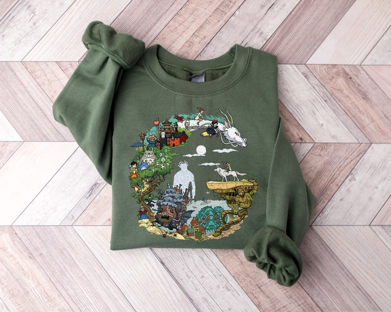 Spirited Away Studio Ghibli Sweatshirt, Hayao Miyazaki, Ghibli Totoro Shirt Gift, Ghibli No Face Shirt, Howl's Moving Castle shirt, Calcifer image 6