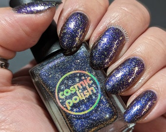 Night Skies - Dark Blue Nail Polish with Gold Flakes by Cosmic Polish