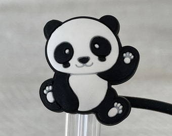 Straw Topper - Panda waving - cover for straws - 8mm or 10mm opening