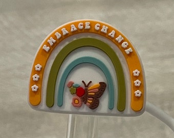 Straw Topper - EMBRACE CHANGE - Rainbow & Butterfly - cover for straws - 8mm or 10mm opening