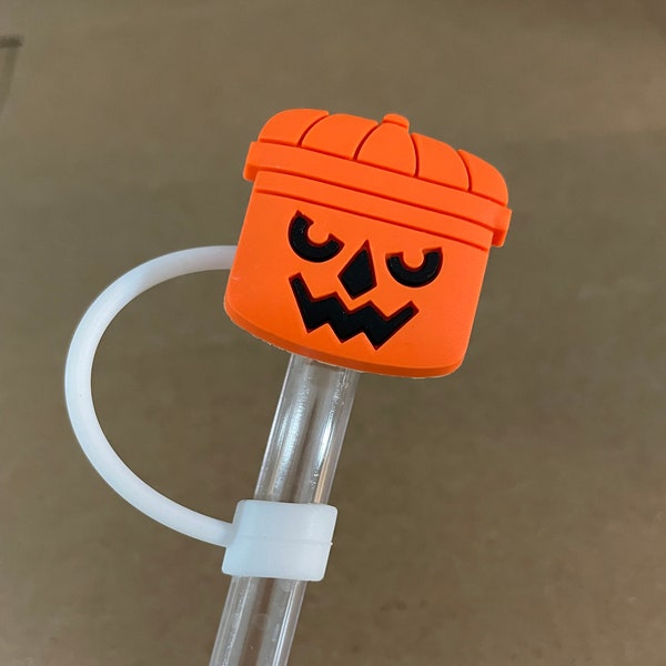 Pumpkin Halloween Bucket Straw Topper - cover for straws - 8mm or 10mm opening