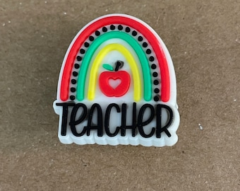 Teacher Rainbow Shoe Charm: Apple Heart Accent