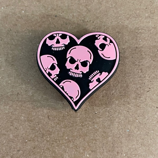 Skull heart Focal Bead - Black heart with pink skull - Bead for pens/keychains/wristlets