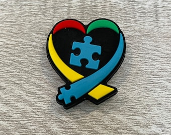 Autism Awareness Heart Focal Bead: Puzzle Piece Charm