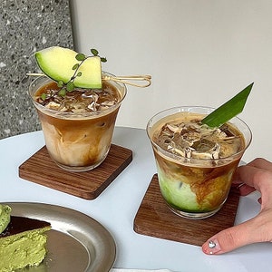 Retro acacia wood coaster, square wine glass holder, household teacup insulation pad