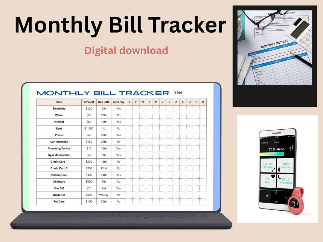 Editable Monthly Bill Tracker - PDF & Canva Template - Budget Planner ...