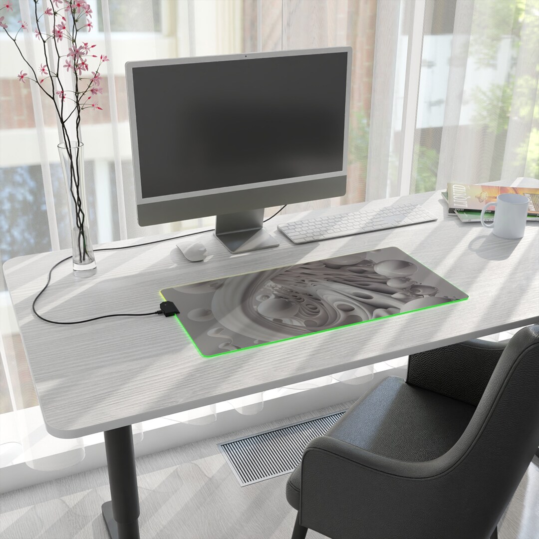 White Desk Mat Led Fluid Architecture Deskmat Minimalist Etsy