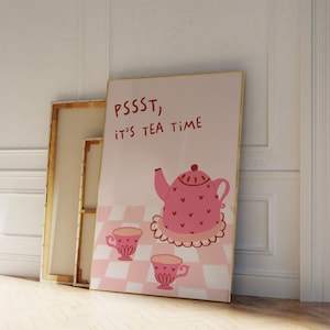 Pssst Es el arte de la pared de la hora del té, impresión de la cocina de la hora del té, cartel de la tetera, impresión linda de la taza de té, impresión de arte de la cocina retro, impresión femenina del amante del té