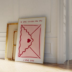 Arte de parede de carta de amor, impressão de eu te amo, arte de parede romântica moderna, impressão de parede estética de galeria rosa, decoração de dia dos namorados, impressão de amor formal