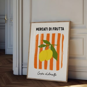 Mercati Di Frutta Wall Art, fruitmarkt poster, citroen poster, voedsel illustratie, Food Art keuken decor, Amalfi citroenen Italië retro poster