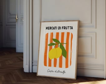 Mercati Di Frutta Wall Art, Fruit Market Poster, Lemon Poster, Food Illustration, Food Art Kitchen Decor, Amalfi Lemons Italy Retro Poster