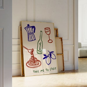 Italian Food Sketch Art Print: Mediterranean Kitchen Poster